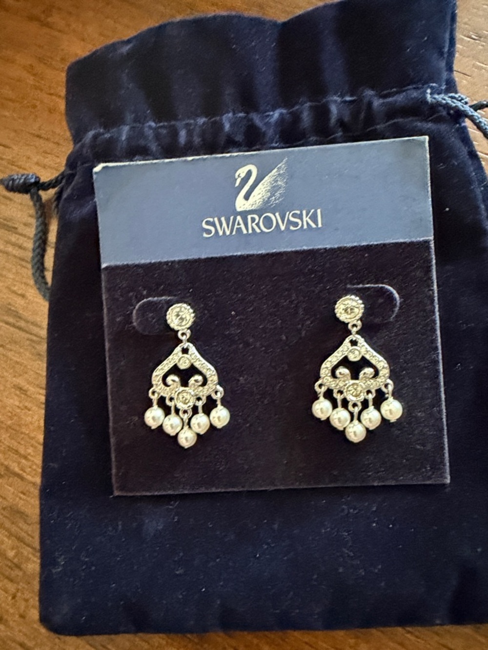 Swarovski Silver-Tone Pearl Drop Chandelier Earrings - Gold